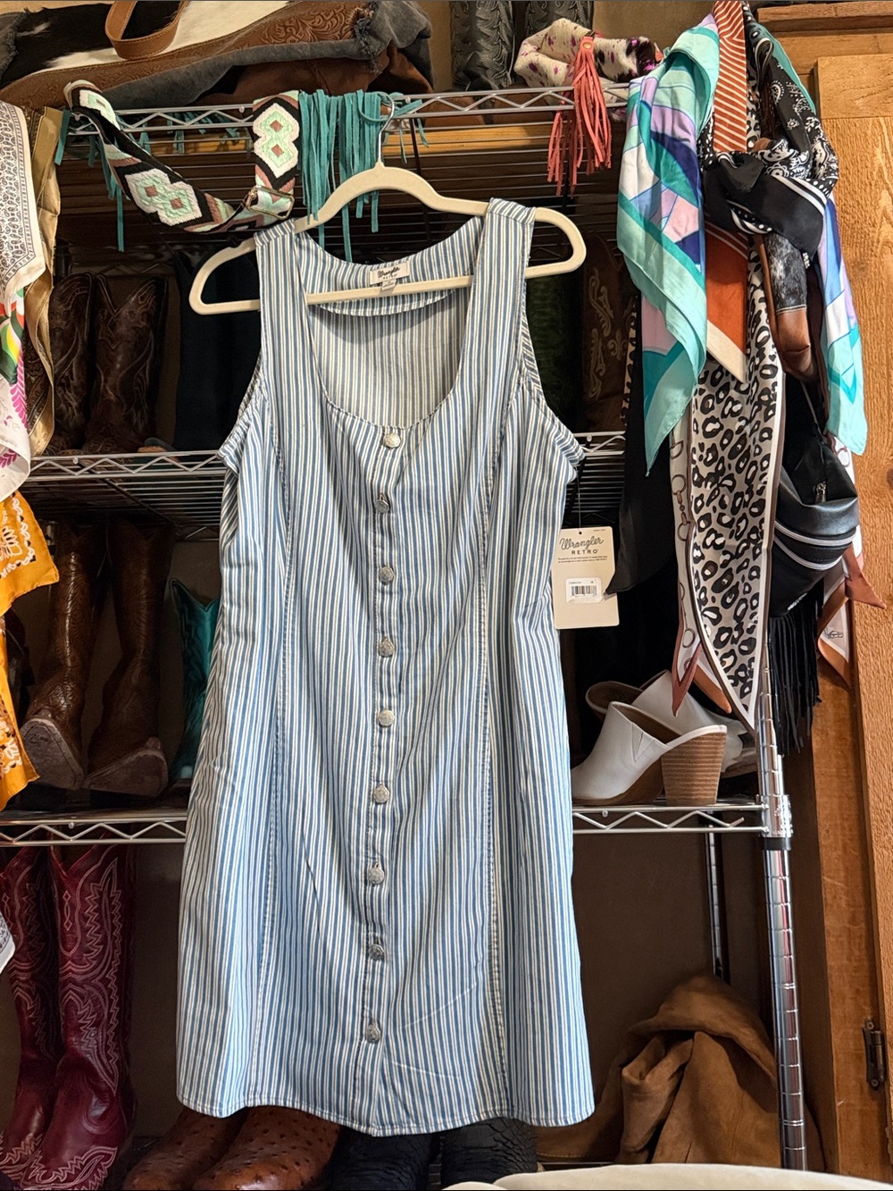 Wrangler Blue & White Striped Button-Front Mini Dress